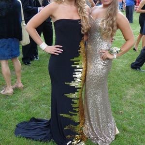 Jovani Black Prom Dress with Gold Sequins